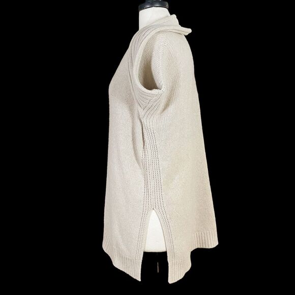 Vince Tunic Poncho Yak Sweater Sz XS Mix Ribbed 46 Bust Oversize Heather Oatmeal - Picture 2 of 13